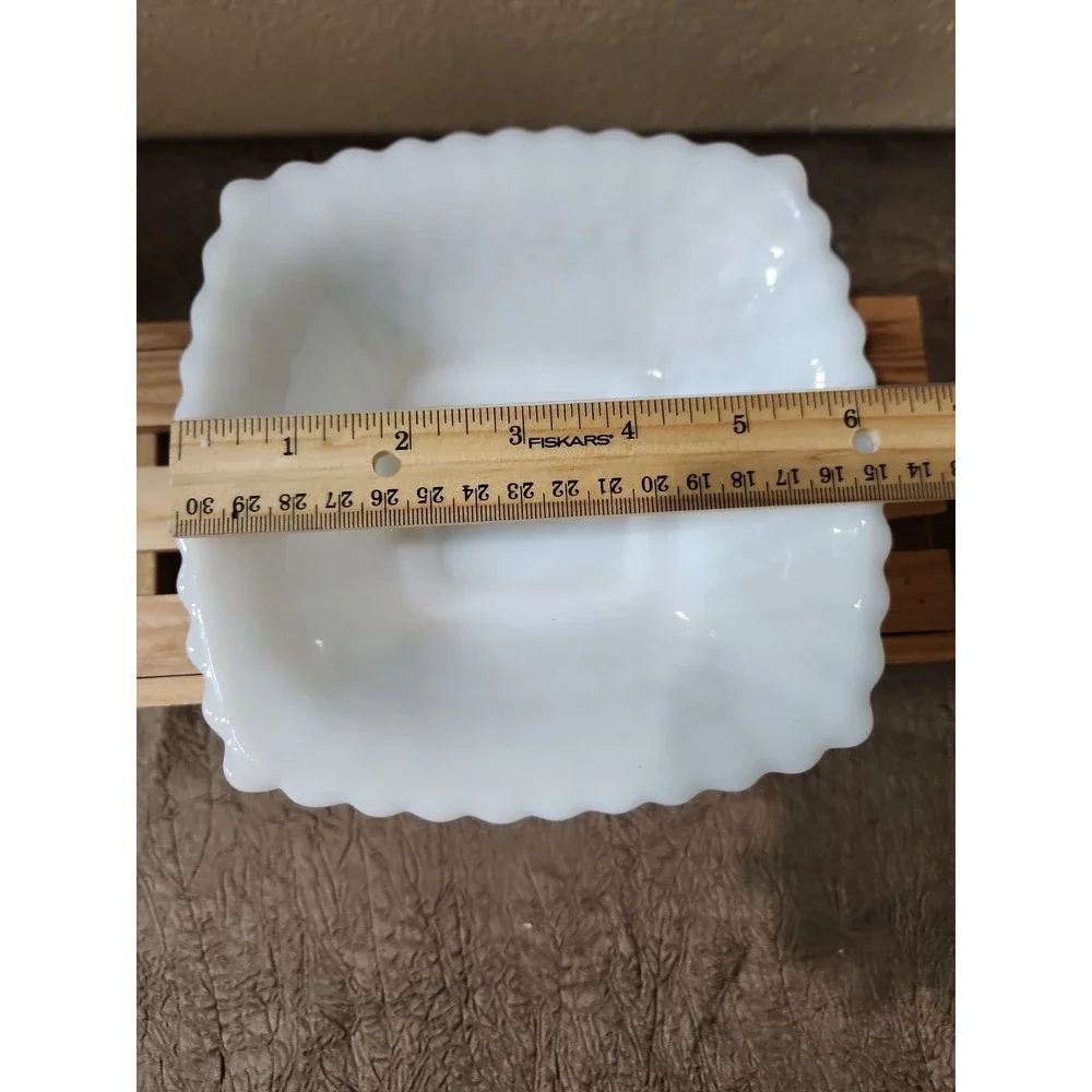 Anchor Hocking White Milk Glass Square Hobnail Bowl